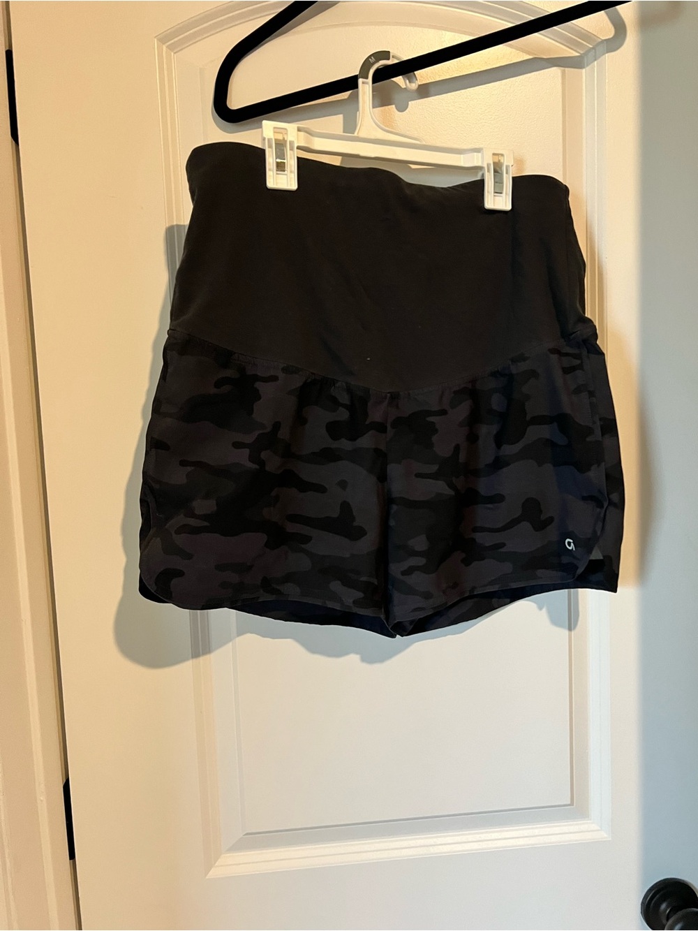 High-Waist Women's Athletic Shorts in Black Camo maternity
